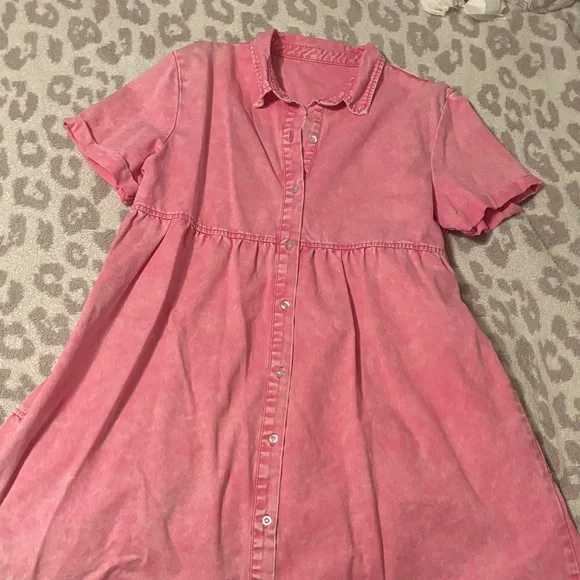 Pink denim dress- fits size Large - Picture 1 of 4